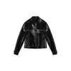 Nocturne Women's Black Cropped Faux Leather Biker Jacket In Black