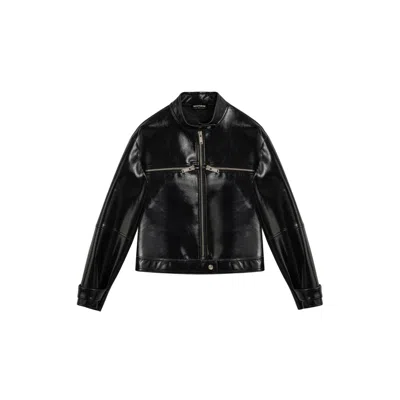 Nocturne Women's Black Cropped Faux Leather Biker Jacket