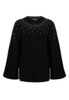 Nocturne Women's Black Crystal Stone Detailed Knit Sweater In Black