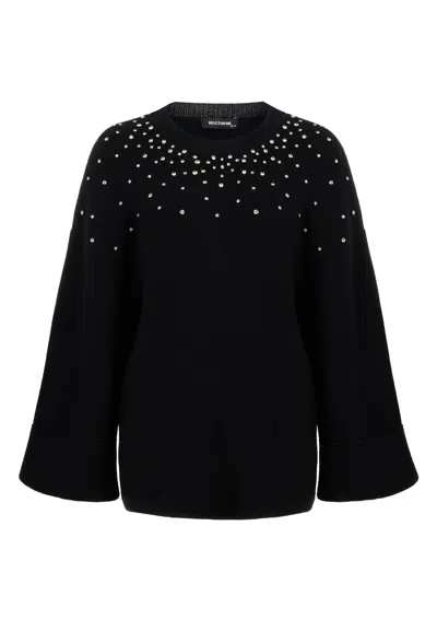 Nocturne Women's Black Crystal Stone Detailed Knit Sweater