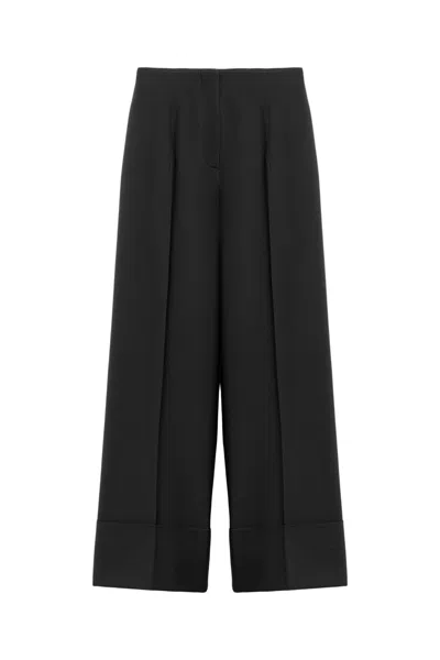 Nocturne Women's Black Cuffed Wide-leg Trousers