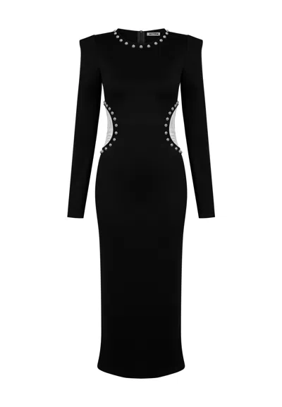 Nocturne Women's Black Cut Out Studded Midi Dress