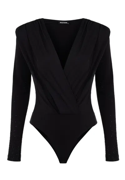 Nocturne Women's Black Double-breasted Shiny Bodysuit