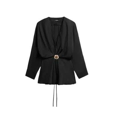 Nocturne Women's Black Draped Buckle-detail Shirt