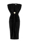 Nocturne Draped Dress With Shoulder Pad In Black