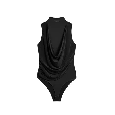 Nocturne Women's Black Draped Mesh-panel Bodysuit