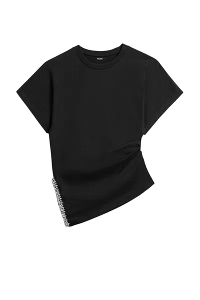 Nocturne Women's Black Embellished Asymmetric T-shirt In Nude