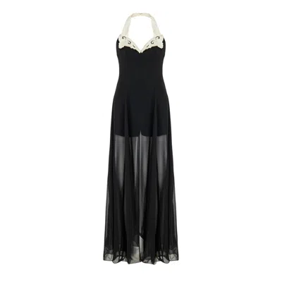 Nocturne Women's Black Embroidery Detail Tulle Maxi Dress In Multi