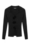 Nocturne Floral Embellished Ribbed V-neck Sweater In Black