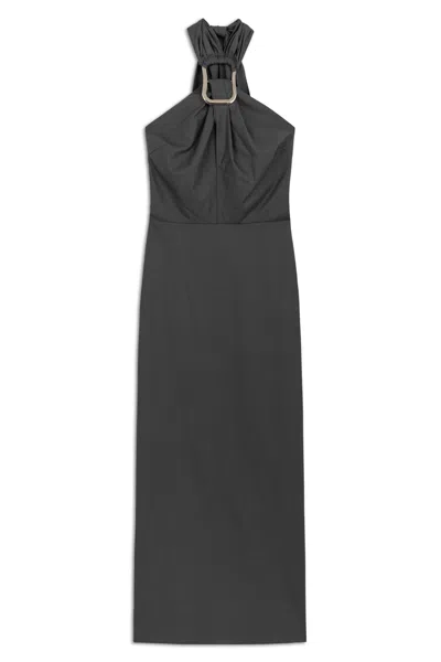 Nocturne Women's Black / Grey Halter Neck Midi Dress - Anthracite In Black/grey