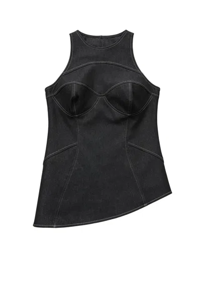 Nocturne Halter Neck Denim Bustier Top In Black