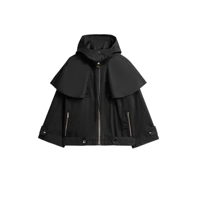 Nocturne Women's Black Hooded Short Trench Jacket In Pink