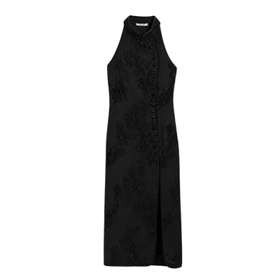 Nocturne Women's Black Jacquard Halterneck Midi Dress With Button Detail