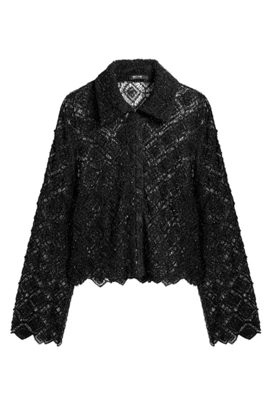 Nocturne Women's Black Lace Sheer Jacket In Purple