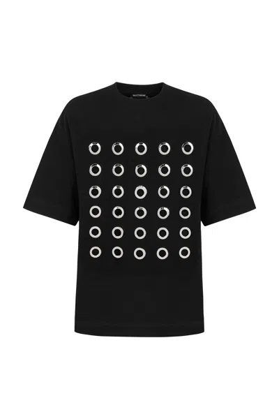 Nocturne Women's Black Metal Ring Detailed T-shirt