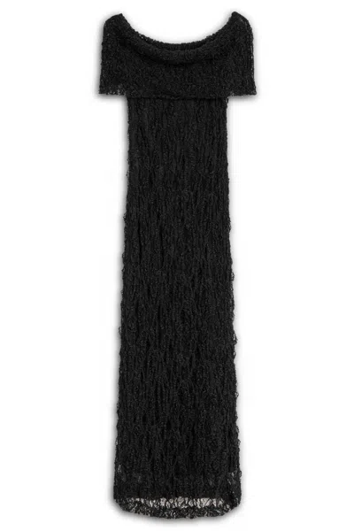 Nocturne Women's Black Off-shoulder Lace Maxi Dress