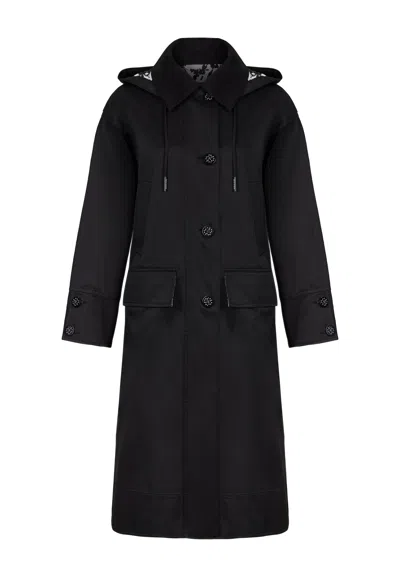 Nocturne Women's Black Oversize Hooded Trench Coat