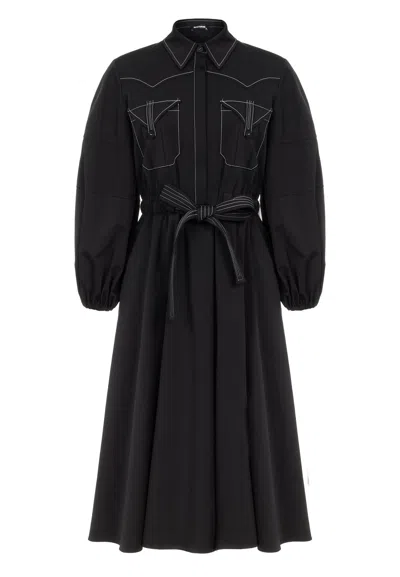 Nocturne Women's Black Punto Stitched Midi Dress