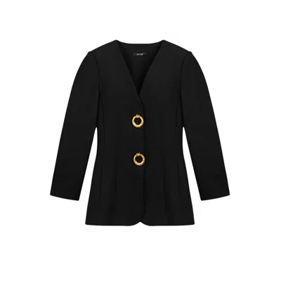 Nocturne Women's Black Ring Button Wrap Front Jacket