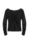 Nocturne Ruched Front Fitted Long Sleeve Top In Black