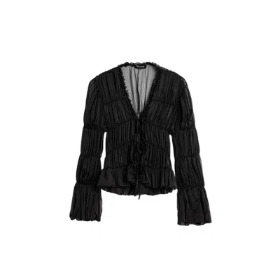 NOCTURNE WOMEN'S BLACK RUCHED SHEER BLOUSE