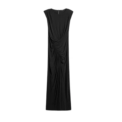 Nocturne Women's Black Ruched Side-slit Maxi Dress