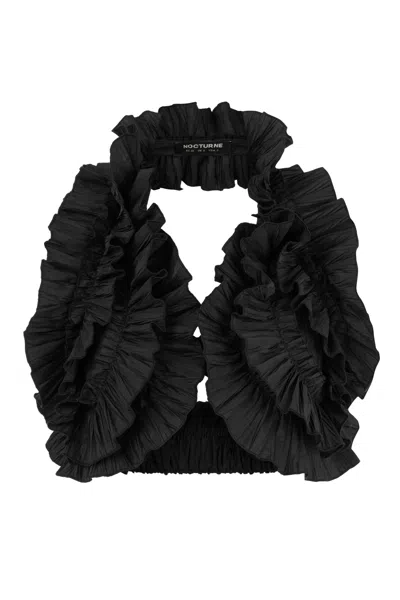 Nocturne Women's Black Ruffle Detailed Crop Top