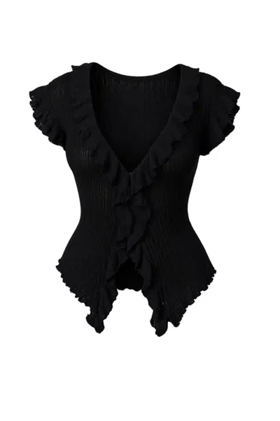 Nocturne Ruffled V-neck Sheer Blouse In Black