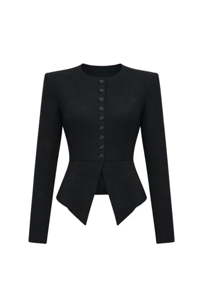 Nocturne Women's Black Sculpted Button-front Knit Top