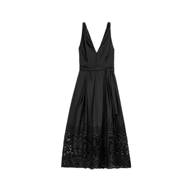 Nocturne Women's Black Sleeveless Embroidered Midi Dress
