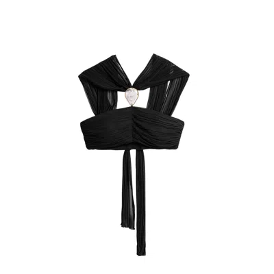 Nocturne Strapless Draped Bustier Top In Black