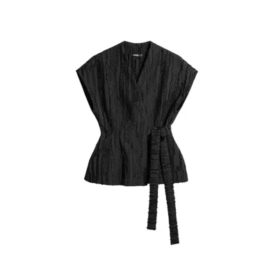 Nocturne Women's Black Textured Belted Vest In Neutral