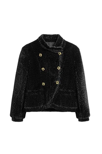 Nocturne Women's Black Textured High Neck Jacket