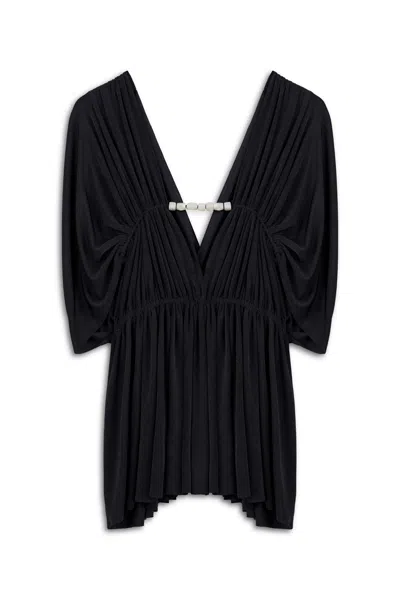 Nocturne Women's Black V-neck Beaded Accessory Blouse
