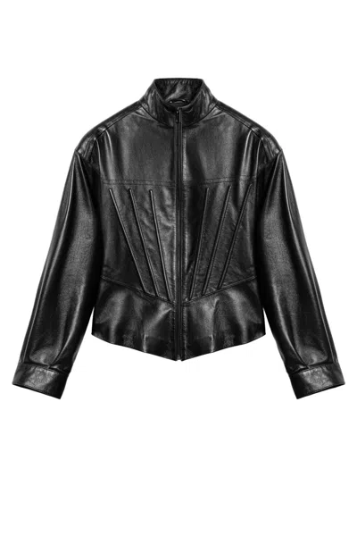 Nocturne Women's Black Zip-front Fitted Leather Jacket
