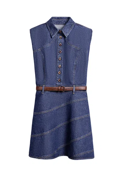 Nocturne Belted Denim Mini Dress In Blue