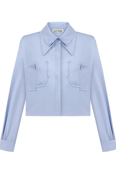 Nocturne Women's Blue Double Collar Cotton Button-up Shirt