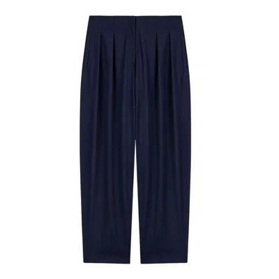 Nocturne Women's Blue Double Pleat Belted Trousers