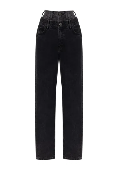 Nocturne Women's Blue Double Waisted Two Tone Jeans