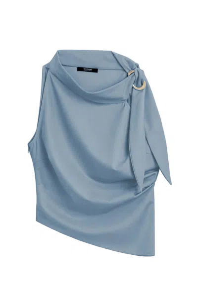 Nocturne Women's Blue Embellished Stand Collar Blouse