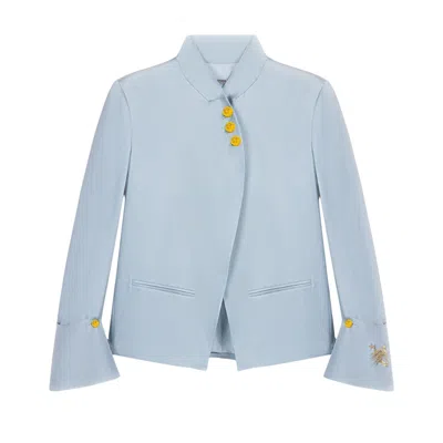 Nocturne Women's Blue Embroidery Detail Stand Collar Jacket In Multi