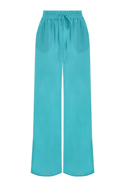 Nocturne Women's Blue Flowy Wide Leg Pants - Turqoise In Brown