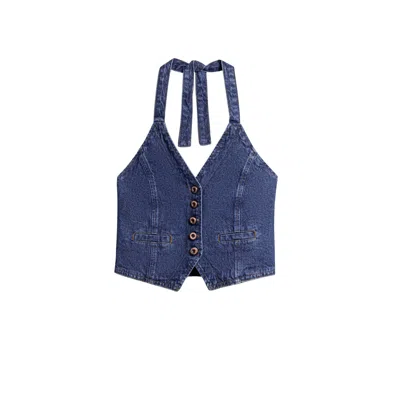 Nocturne Halter Neck Denim Vest In Blue