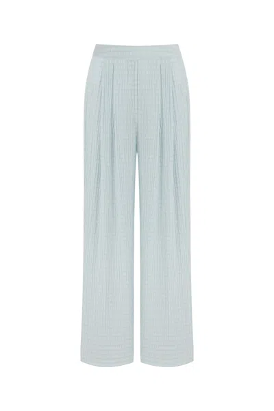 NOCTURNE WOMEN'S BLUE HIGH WAIST TEXTURED PANTS