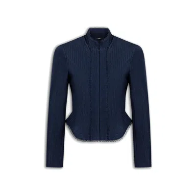 Nocturne Women's Blue Loop Trim Peplum Jacket