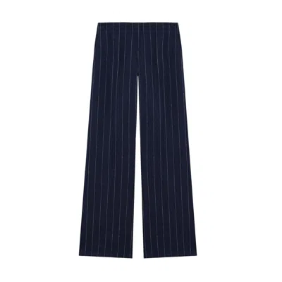 Nocturne Women's Blue Navy Pinstripe Wide Leg Trousers