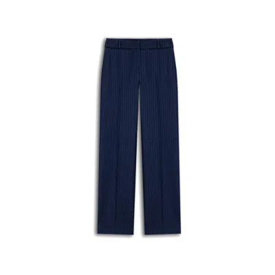 Nocturne Women's Blue Pinstripe Straight Leg Trousers