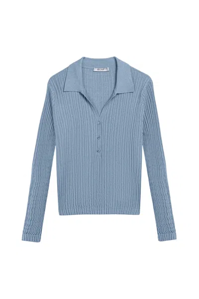 Nocturne Women's Blue Ribbed Polo Knit Sweater