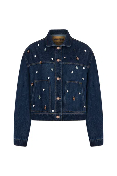 NOCTURNE WOMEN'S BLUE SEASHELL DESIGNED JEAN JACKET