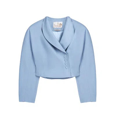Nocturne Women's Blue Shawl Collar Cropped Jacket